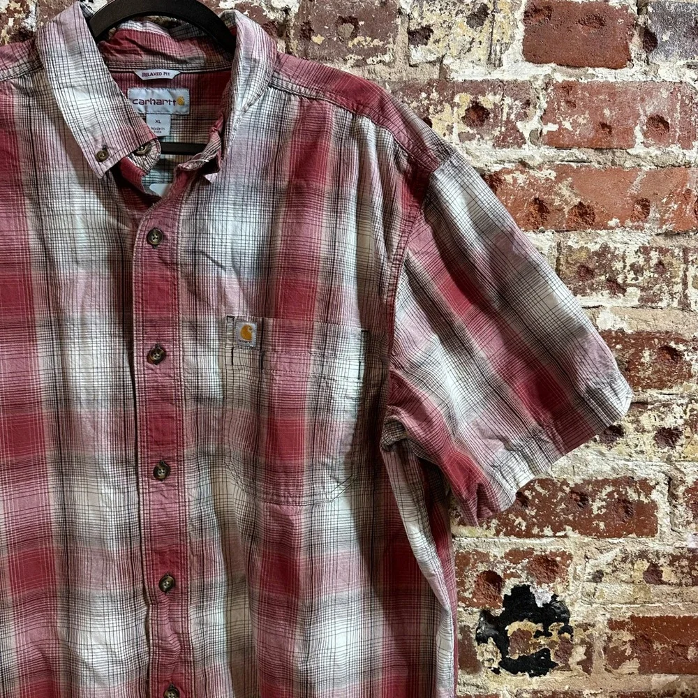 Carhartt shirt mens XL button up Short Sleeve Work Shirt Red Plaid Casual
